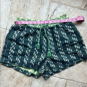 Aerie High Waist Green Shorts with Geometric Pattern